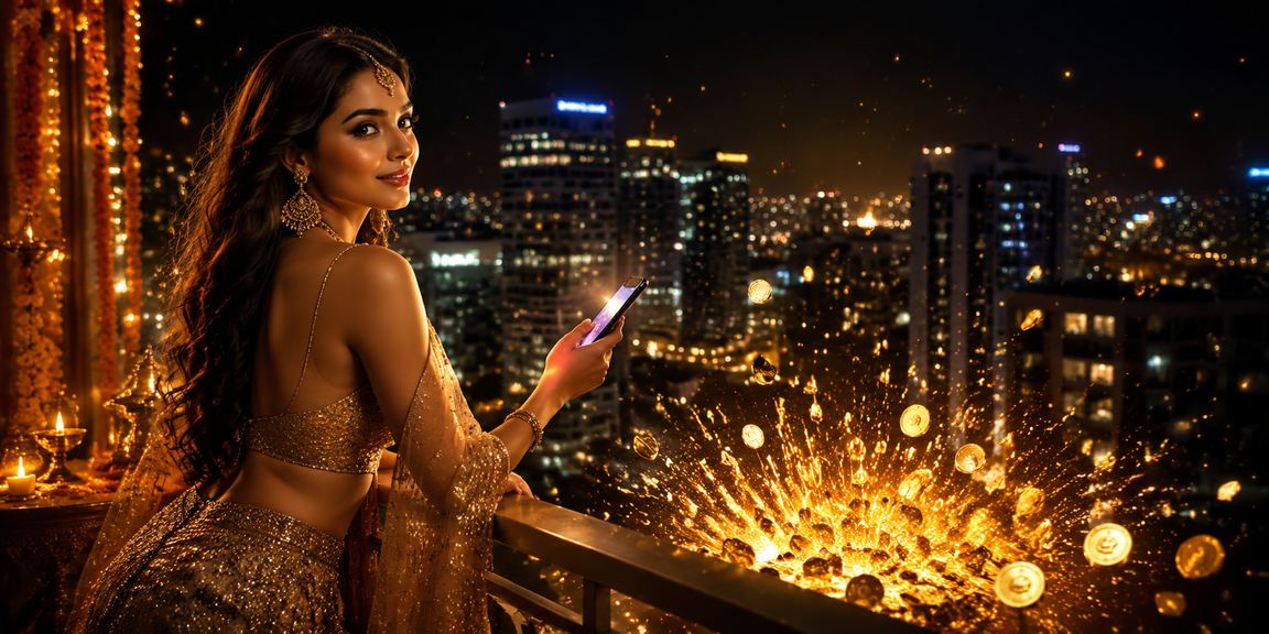 Elegant player enjoying online casino VIP experience in traditional attire